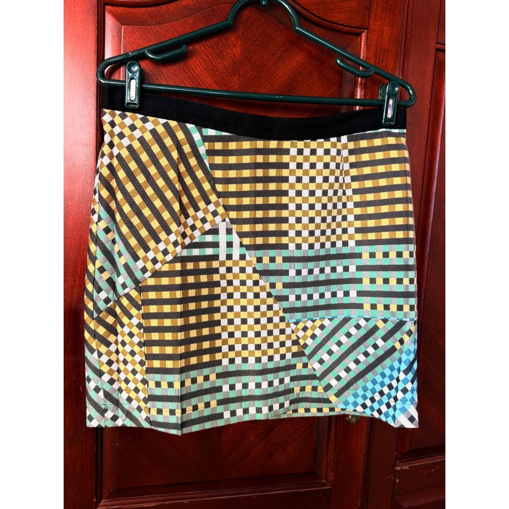Cotélac Multi Color Checkered Patchwork Mini Skirt Geometric Gingham Size 2